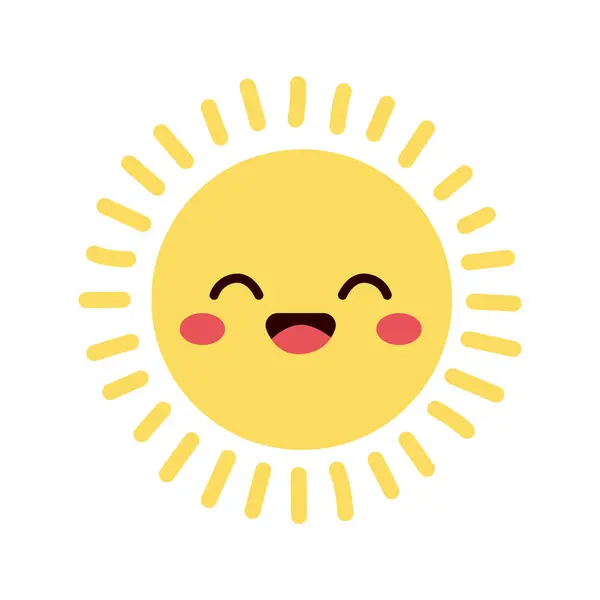 Işıl ışıl ışıl ve gülümseyen yüzlü 2D neşeli sarı güneş. Açık hava görselleri ya da pozitif temalı tasarımlar için ideal.