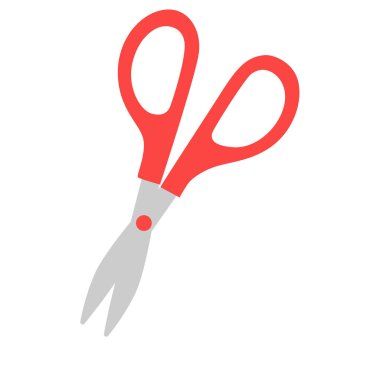 Büyük kırmızı makasın 2D çizimi. Sanat, okul projeleri ve kesme araçları için ideal.