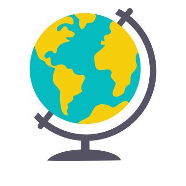 Yeşil ve sarı bir kürenin 2D çizimi. Coğrafya, eğitim ve seyahat görselleri için mükemmel.