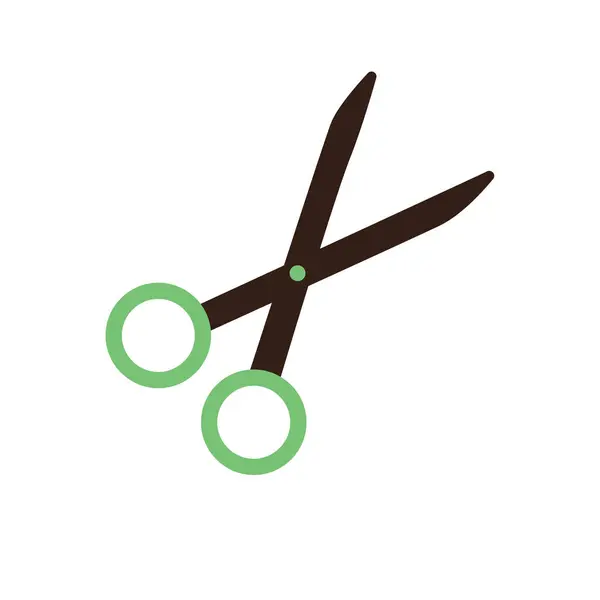 Siyah ve yeşil saplı makasın 2D çizimi. Ofis veya kırtasiye simgeleri için temiz tasarım.