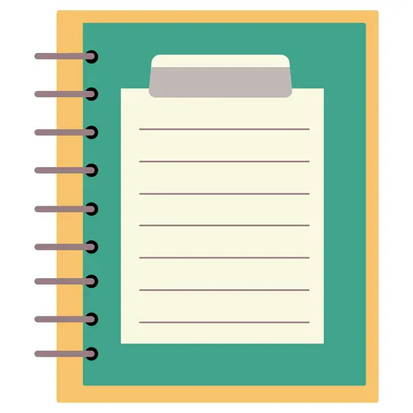 Açık yeşil spiral bir defterin 2D çizimi. Okuma, yazma ve öğrenci kullanımı için harika..