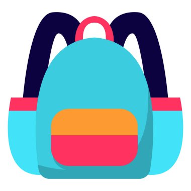 Modern bir okul çantasının parlak renklerle 2D çizimi. Öğrenci hayatı, seyahat ve öğrenim araçları için ideal.