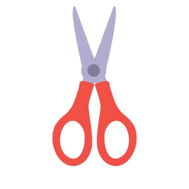 2D kırmızı ve beyaz makas, minimum düzeyde. El işi, okul kullanımı veya ikmal illüstrasyonları için harika..