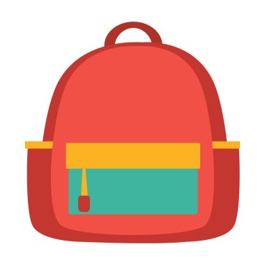 Yan cepleri olan 2D kırmızı küçük okul çantası. Çocuk aksesuarları, erken öğrenenler ya da okula dönüş görselleri için harika..