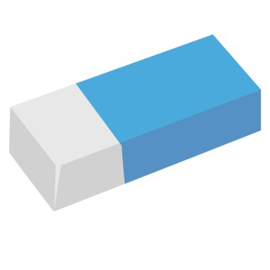 Beyaz ve mavi silginin 2B görüntüsü. Okul gereçleri, düzeltme araçları veya minimalist tasarım içeriği için harika.