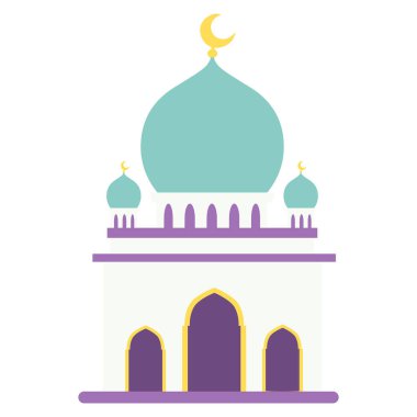 Üzerinde hilal olan 2D minimal cami, temiz, modern düz stil tasarlanmış..