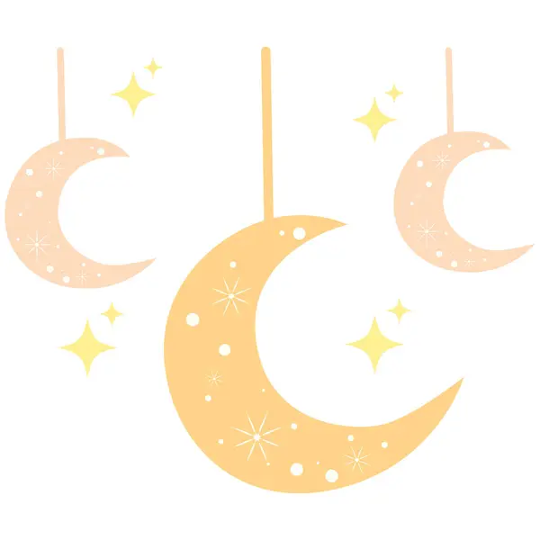 2D Hilal Ay, Pastel renkte yıldızlar, İslami festivalleri ve gece gökyüzünü temsil ediyor..