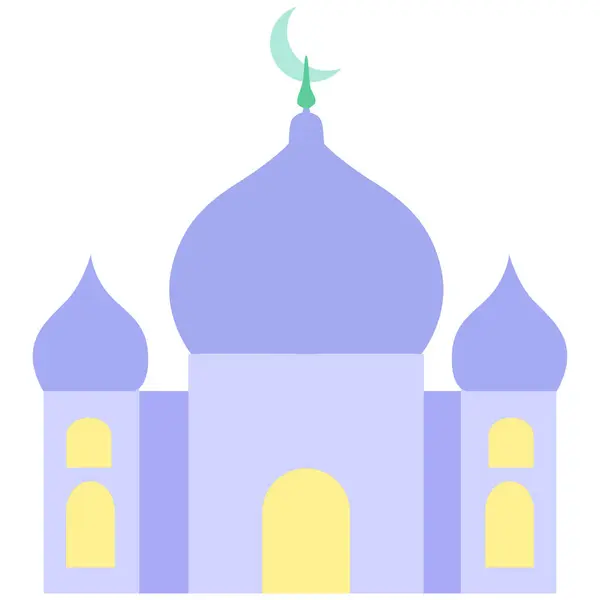 2D stilize cami binası mavi ve mor tonlarda, İslami temalı grafikler için ideal.