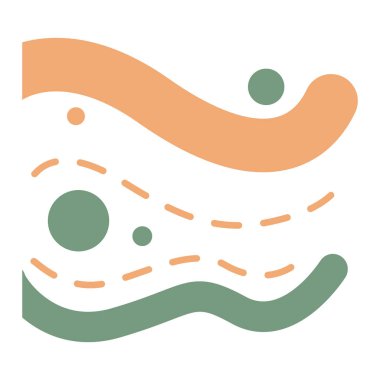 2D soyut çizgiler, noktalar ve organik şekillerin yeşil ve turuncu tonlarda kombinasyonu.