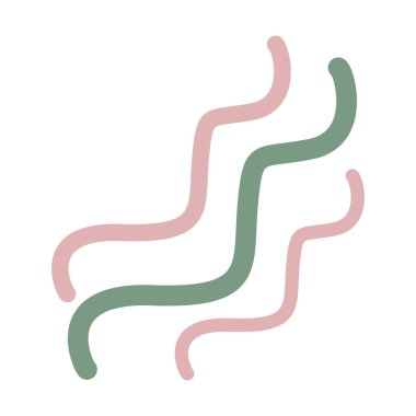 Beyaz arka planda pembe, yeşil ve bronzlaşmış 2D dalgalı soyut çizgiler, yumuşak ve oyuncu tasarım tarzları için mükemmel..