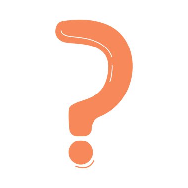 Beyaz arkaplanda kıvrımlı kenarları olan 2d soyut turuncu soru işareti