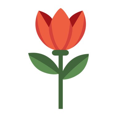 Güçlü ve cesur şekilli canlı bir kırmızı lalenin 2D çizimi. Bahar ya da çiçek temalı tasarımlar için mükemmel.