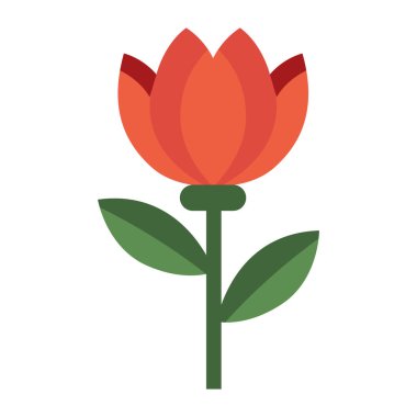 Kalp goncası şeklinde kırmızı bir çiçeğin 2D çizimi. Çiçek sanatında aşkı ve sıcaklığı simgeler..