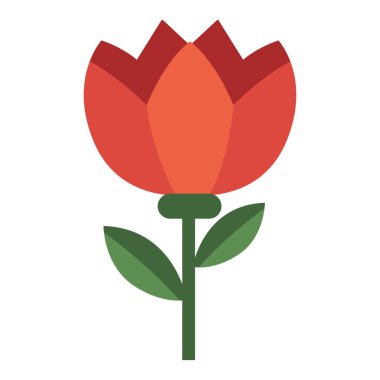 Sivri yapraklı koyu kırmızı bir çiçeğin 2D çizimi. Modern çiçek sanatı için ateşli bir dokunuş..