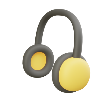 3 boyutlu modern kulaklık, sarı kulaklıklar ve parlak siyah saç bandı, müzik, oyun ve ses tasarımı kavramları için mükemmel..