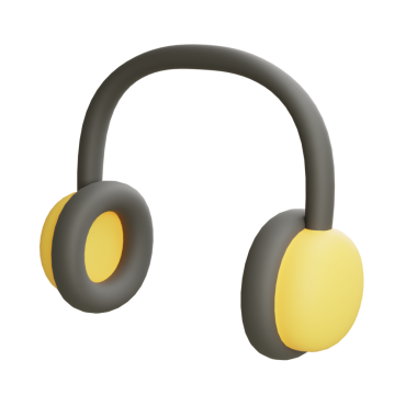 Canlı sarı ve siyah renkte 3D kulaklık tasarımı, modern müzik yaşam tarzını ve eğlence ortamlarını sembolize ediyor..