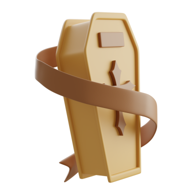 Çapraz amblemli 3 boyutlu bir tabut, cenaze ve anma teması için mükemmel..