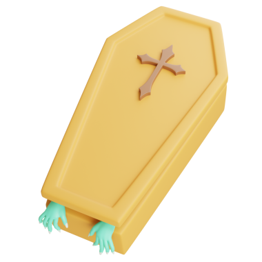 3D tüyler ürpertici tabut, eller ortaya çıkıyor ve gözler parlıyor, korkuyu ve doğaüstü temaları simgeliyor..