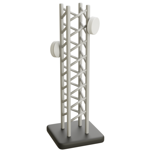 İnternet, mobil ve dijital sinyal kavramları için ideal anten antenli 3D yayın kulesi.