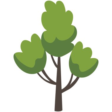Temiz gövdesi ve dalları olan 2D boyunda yeşil bir ağaç. Orman sahneleri ya da ağaç simgeleri için ideal.