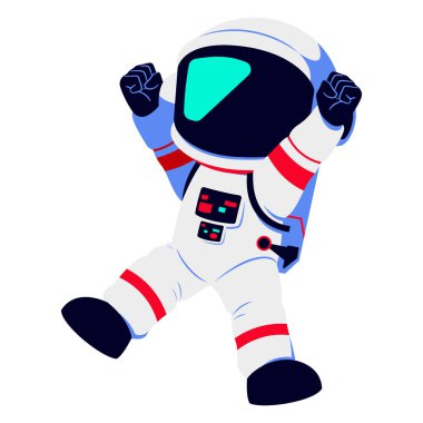 Eşsiz bir pozda 2D karikatür tarzı astronot çizimi. Uzay temalı ve eğitici tasarımlar için harika.