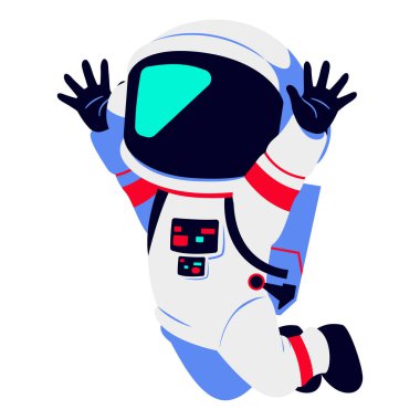Eşsiz bir pozda 2D karikatür tarzı astronot çizimi. Uzay temalı ve eğitici tasarımlar için harika.