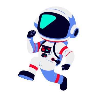 Eşsiz bir pozda 2D karikatür tarzı astronot çizimi. Uzay temalı ve eğitici tasarımlar için harika.