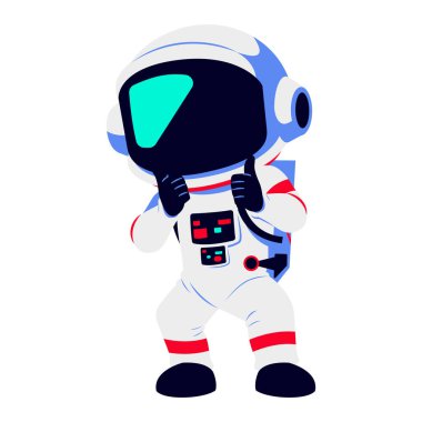 Eşsiz bir pozda 2D karikatür tarzı astronot çizimi. Uzay temalı ve eğitici tasarımlar için harika.