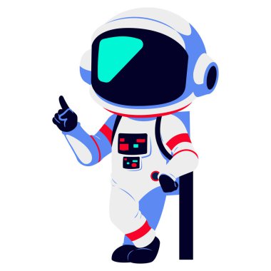 Eşsiz bir pozda 2D karikatür tarzı astronot çizimi. Uzay temalı ve eğitici tasarımlar için harika.