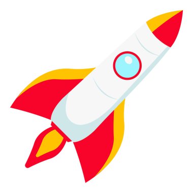 Dinamik tarzda 2D renkli roket grafiği. Uzay yolculuğu ve bilim görselleri için mükemmel..