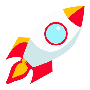 Dinamik tarzda 2D renkli roket grafiği. Uzay yolculuğu ve bilim görselleri için mükemmel..