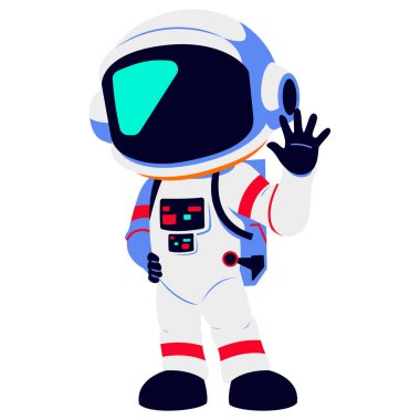 Eşsiz bir pozda 2D karikatür tarzı astronot çizimi. Uzay temalı ve eğitici tasarımlar için harika.