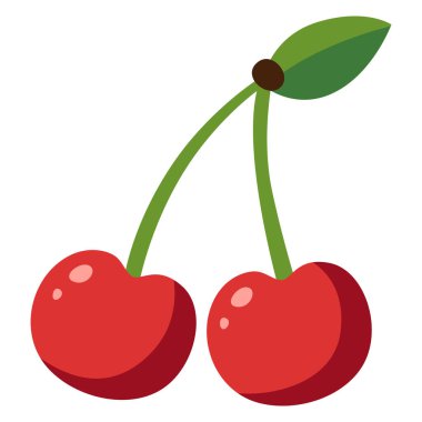 2 numaralı kirazların 2B düz çizimi. Çocukların öğrenmesi, yemek görselleri ve sağlıklı beslenme temaları için uygundur..