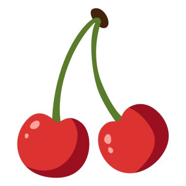 2B düz kiraz çizimi. Çocukların öğrenmesi, yemek görselleri ve sağlıklı beslenme temaları için uygundur..