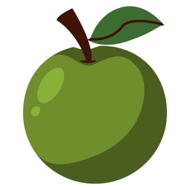 Yeşil elmanın 2B düz çizimi. Çocukların öğrenmesi, yemek görselleri ve sağlıklı beslenme temaları için uygundur..