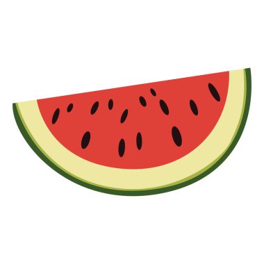 Karpuz diliminin 2B düz çizimi. Çocukların öğrenmesi, yemek görselleri ve sağlıklı beslenme temaları için uygundur..