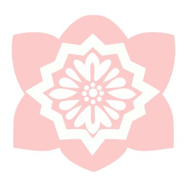 Ayrıntılı katmanlı taç yapraklarıyla 2D pembe mandala çiçeği. Manevi veya dekoratif tasarım için mükemmel..