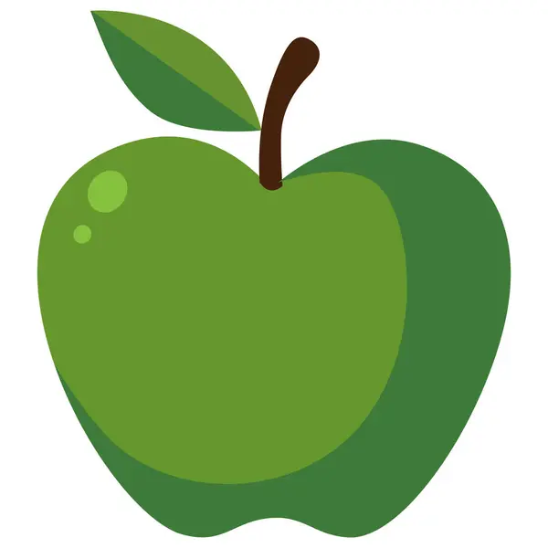 Yeşil elmanın 2B düz çizimi. Çocukların öğrenmesi, yemek görselleri ve sağlıklı beslenme temaları için uygundur..
