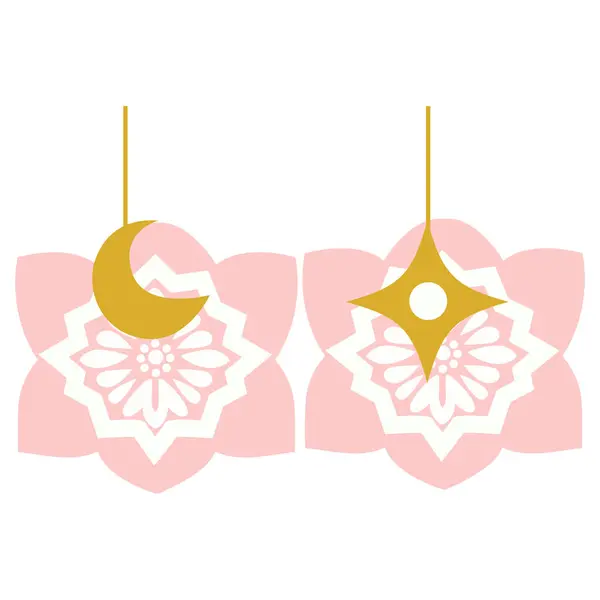 2D ay ve çiçek süsleri yumuşak pembe ve altın renginde. Şenlik ya da manevi dekor için harika.