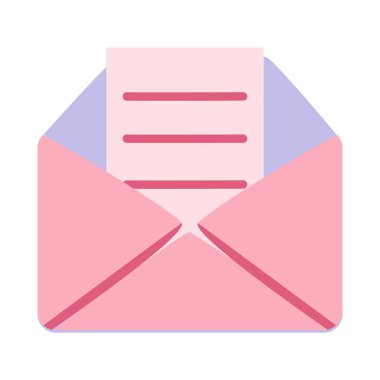 İçinde görünür bir aşk mektubu olan 2D pembe bir zarf. Sevgililer Günü mesajları için harika..