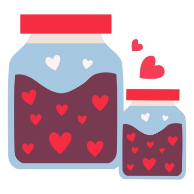 Kalplerle dolu 2D cam kavanoz, sevgi ve sevgiyi temsil ediyor..