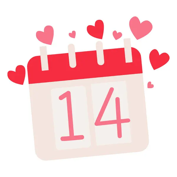 14 Şubat tarihli 2D takvim sayfasında Sevgililer Günü 'nü temsil eden kalpler var..