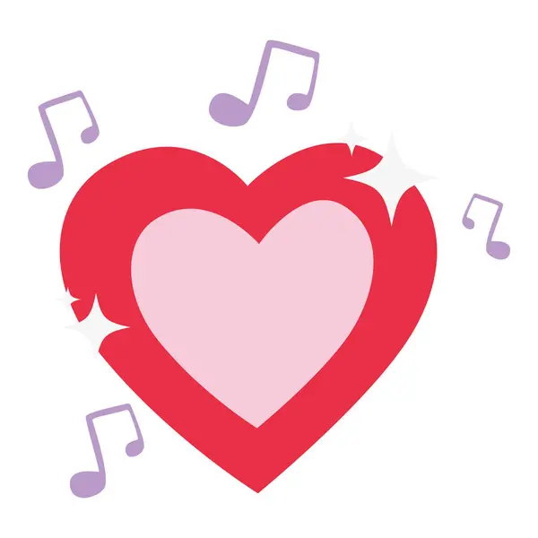 2D kırmızı kalp müzik notalarıyla şarkı söylüyor, neşe ve sevgililer günü neşesiyle.