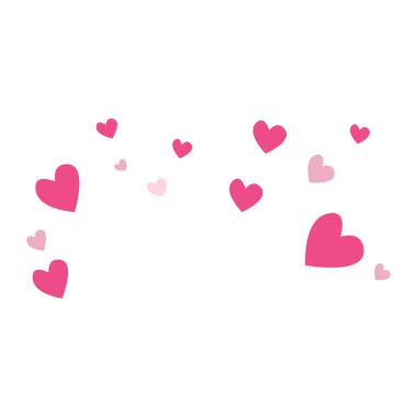 2D pembe kalpler konfeti gibi yukarı doğru yüzüyor, neşeyi ve sevgiyi simgeliyor..