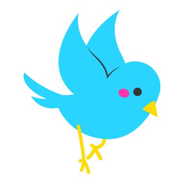 2d mutlu mavi kuş açık kanatlı ve neşeli gözlü, bahar tasarımları veya tebrik kartları için ideal.