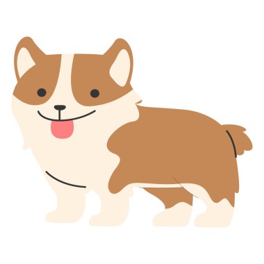 2d Gülümseyen yüzlü ve pembe dilli Corgi köpeği, evcil hayvan damgası için mükemmel, mutlu grafikler, ya da eğlenceli çıkartmalar.