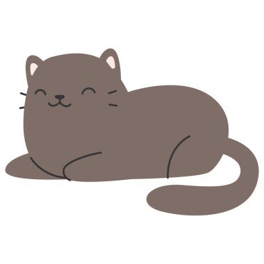 2d kahverengi kedi kapalı gözleri ile uzanır, rahat sahneler için mükemmel, uyku temaları, ya da tembel gündüz çizimleri.