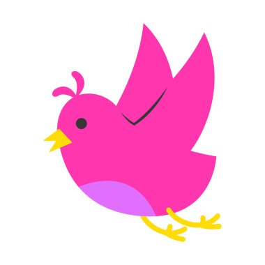 Kafasında küçük bir fiyonk ile neşeli bir şekilde uçan 2D pembe kuş. Kız temaları ya da şirin dekorlar için mükemmel..