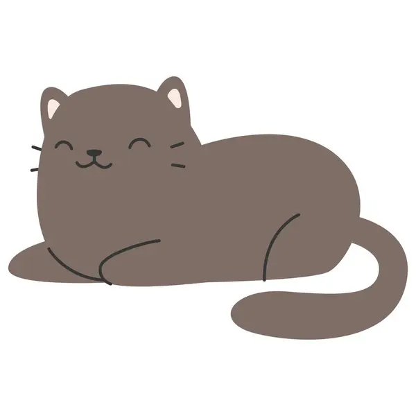 2d kahverengi kedi kapalı gözleri ile uzanır, rahat sahneler için mükemmel, uyku temaları, ya da tembel gündüz çizimleri.