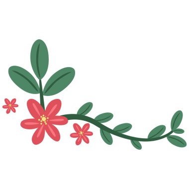 Küçük mercan çiçekleri ve yeşil yapraklı 2d çiçek sarmaşığı, köşe aksanı ve doğa teması için ideal..